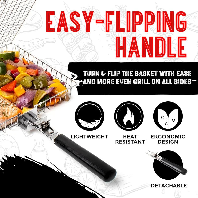 BBQGrid | Portable Grill Rack with Handle | Ideal for Fish, Vegetables & Shrimp | Stainless Steel