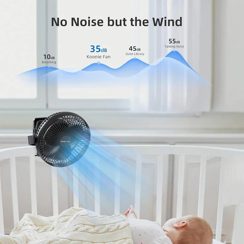 Clip Fan BreeziClip | 8-Inch | Quiet & Rechargeable | 10,000 mAh Battery | For Strollers, Camping & Home