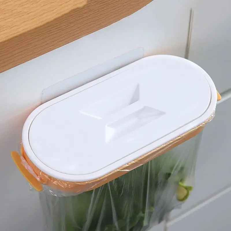 Cleanuvo ClipBin Trash Bag Holder | With Lid & Ring Mount | For Hanging on Cabinet Doors | Reusable & Washable