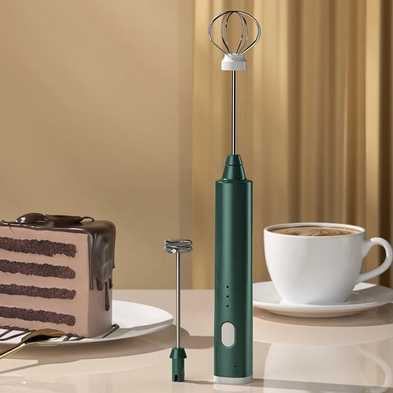 FROTHORIA Electric Milk Frother & Mixer | Rechargeable | 3 Speeds | 2 Attachments