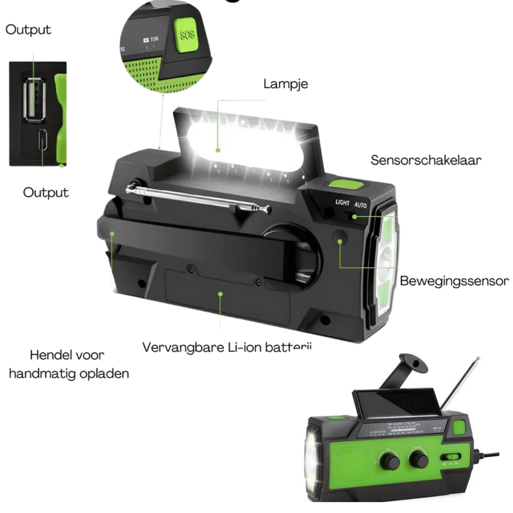 Notfallradio mit Solarbetrieb | Handkurbel & LED-Taschenlampe | USB-Ladefunktion