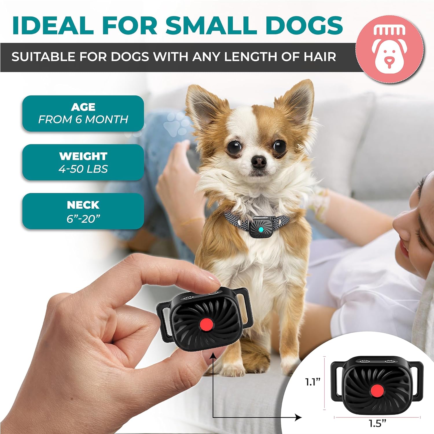 BelloSilent Anti-Bark Collar for Small Dogs | With Sound & Vibration | IP87 Waterproof | Adjustable & Gentle in Training