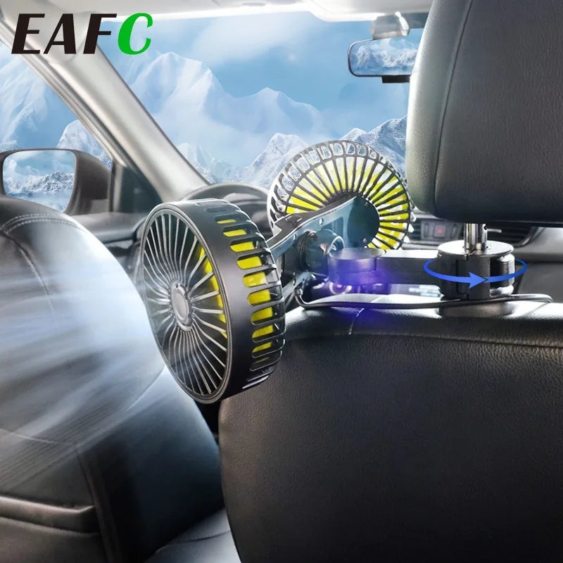 Car Cooling Fan AIRCURA DUO | 3 Speeds | USB Charging | 360° Rotatable | For Rear Seat & Headrest