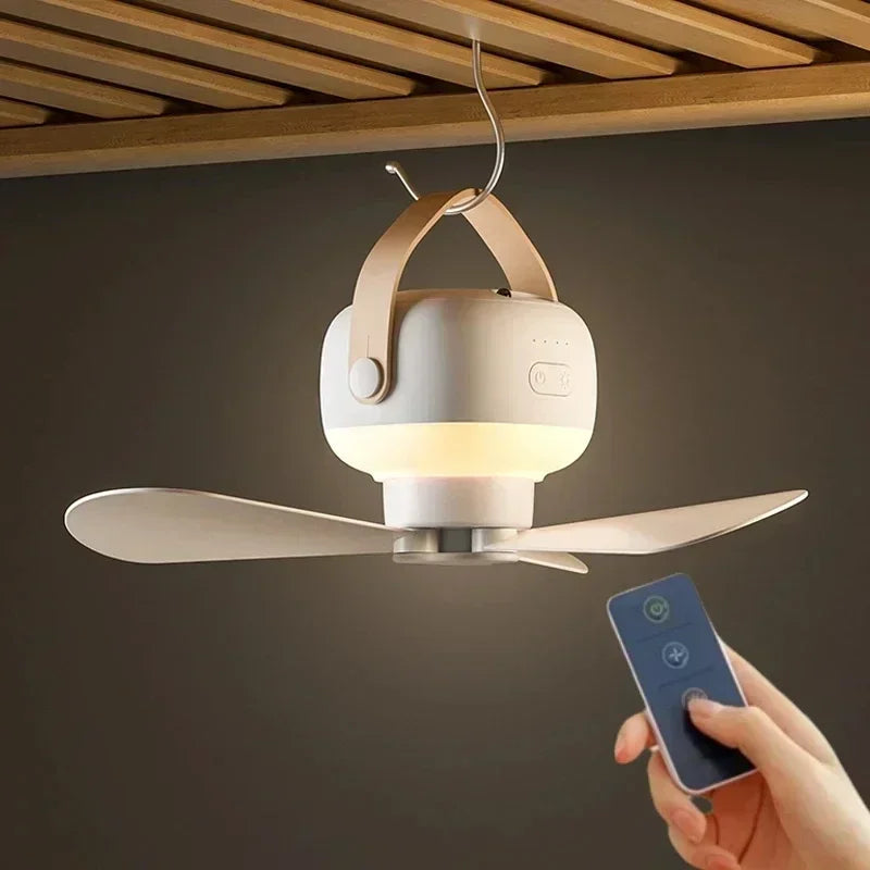 CampiBreeze Portable Ceiling Fan | 3600/7200 mAh Battery | LED & Remote Control | Quiet & Hangable