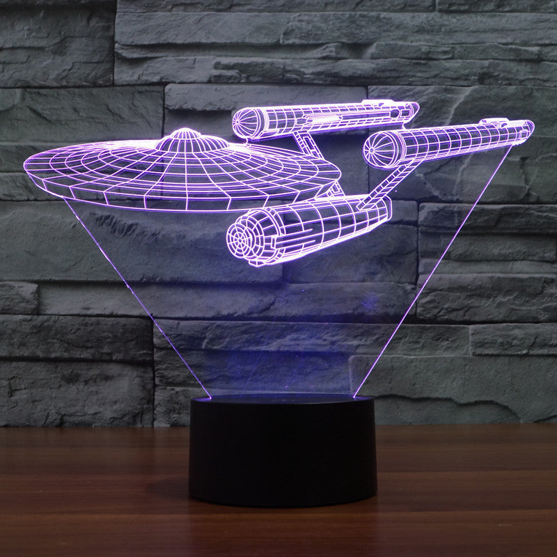 3D Star Trek Illusion Lamp | Floating Enterprise | Multicolor LED Light | 20 cm High