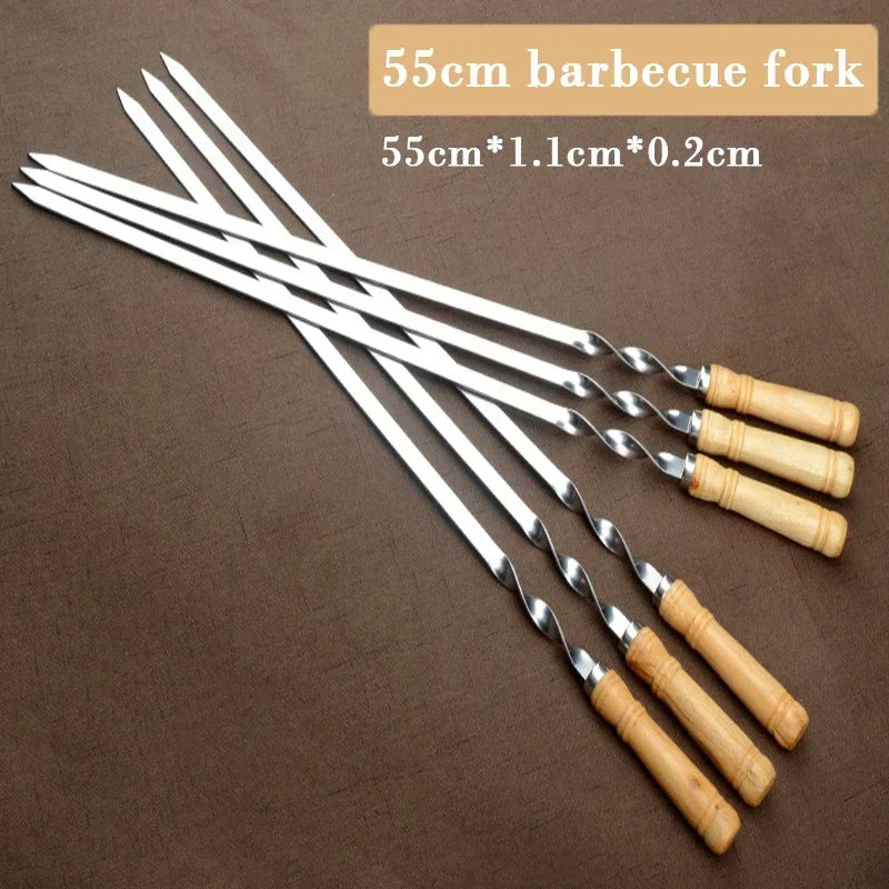 GrillSpear Grill Skewers 55 cm | Set of 6 | Stainless Steel with Beech Wood Handle | Extra Long & Heat Resistant