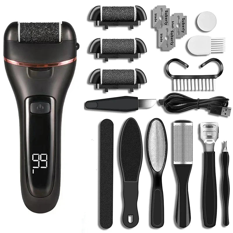 Electric Callus Remover Pediluxe Pro | With 3 Grinding Heads, LED & LCD | Rechargeable & IPX7 Waterproof | For Smooth & Well-Groomed Feet