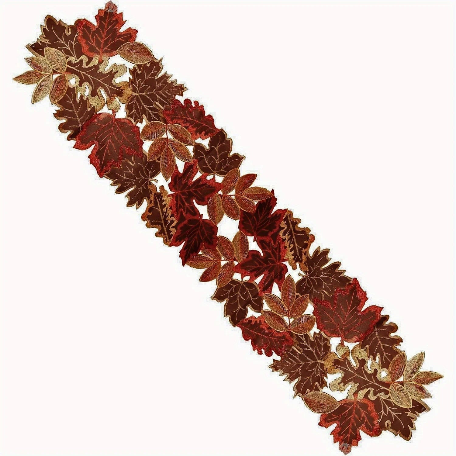 HarvestLeaf Table Runner | Embroidered Maple Leaf Design | Autumn Decor in Country House Style