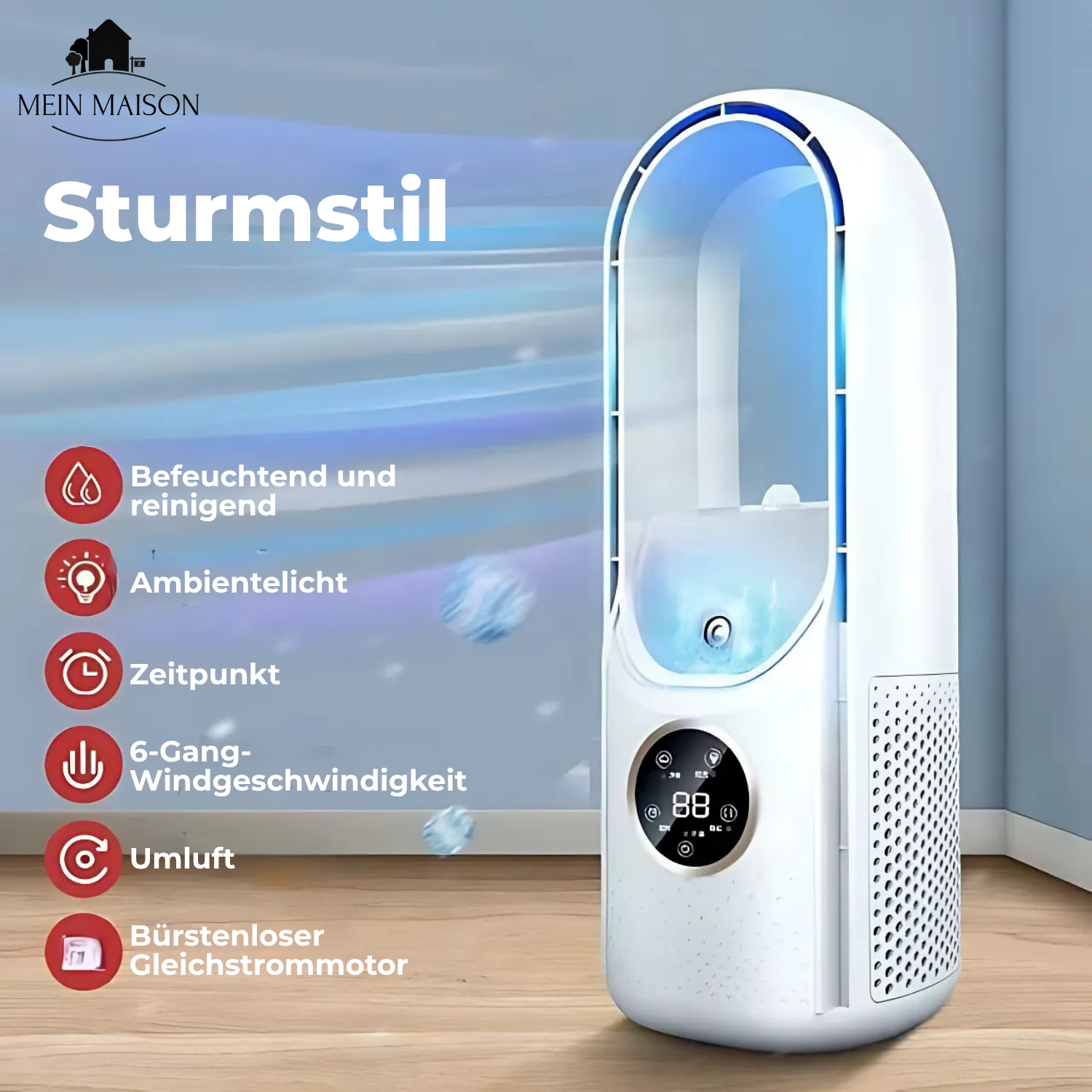 Airevo Air Cooler | Bladeless USB Fan | 6 Levels | Quiet & With Timer | Air Humidification