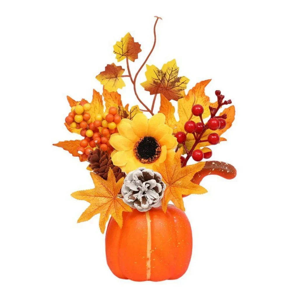 Autumn Magic | Decorative Pumpkin with Artificial Flowers | 25–30 cm | Autumn & Halloween Decor