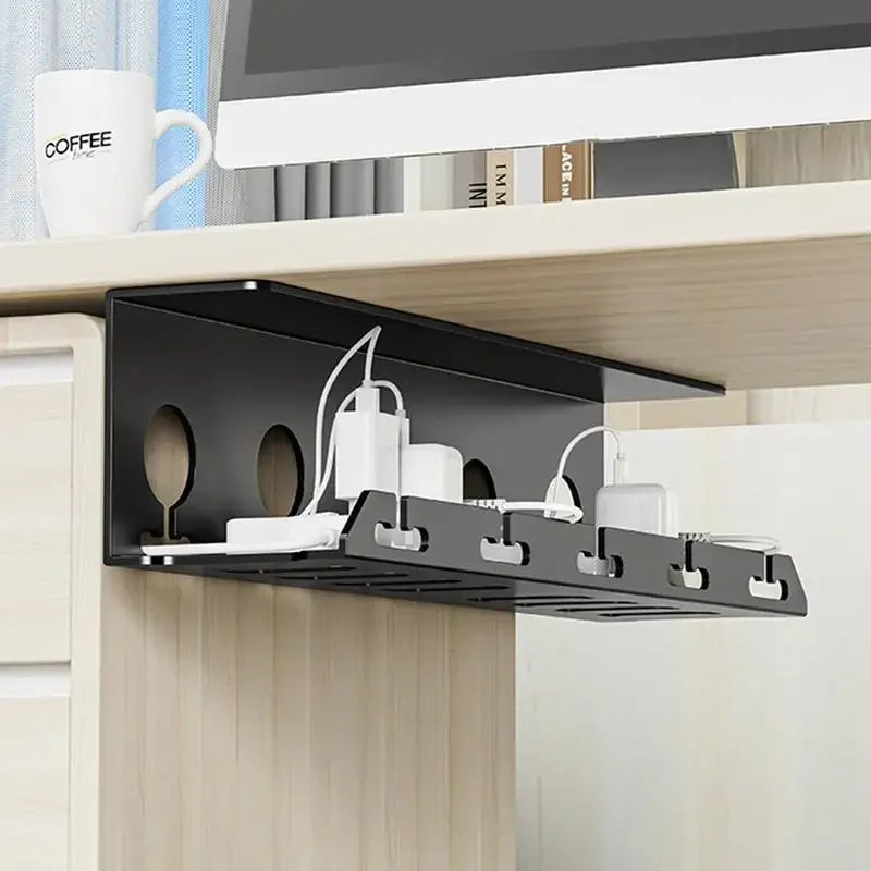 DeskFixx Cable Duct | Under-Desk Cable Management | No Drilling | Robust Steel Tray | Black