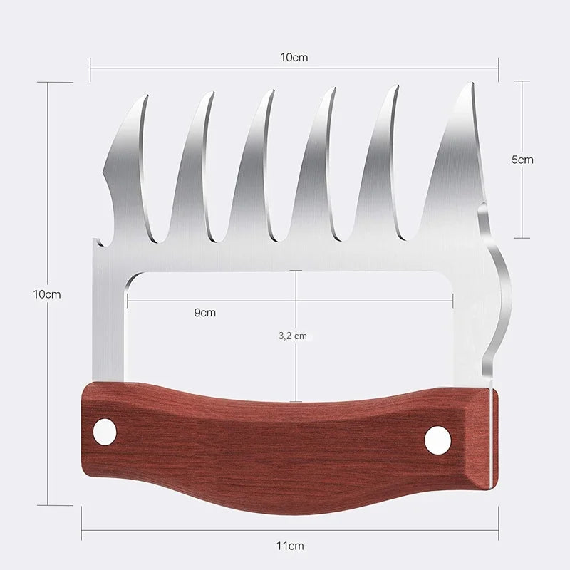 GrillWilde BBQ Meat Claws Made of Stainless Steel | With Wooden Handle & Bottle Opener | Ideal for Pulled Pork, Chicken & Grilled Meat