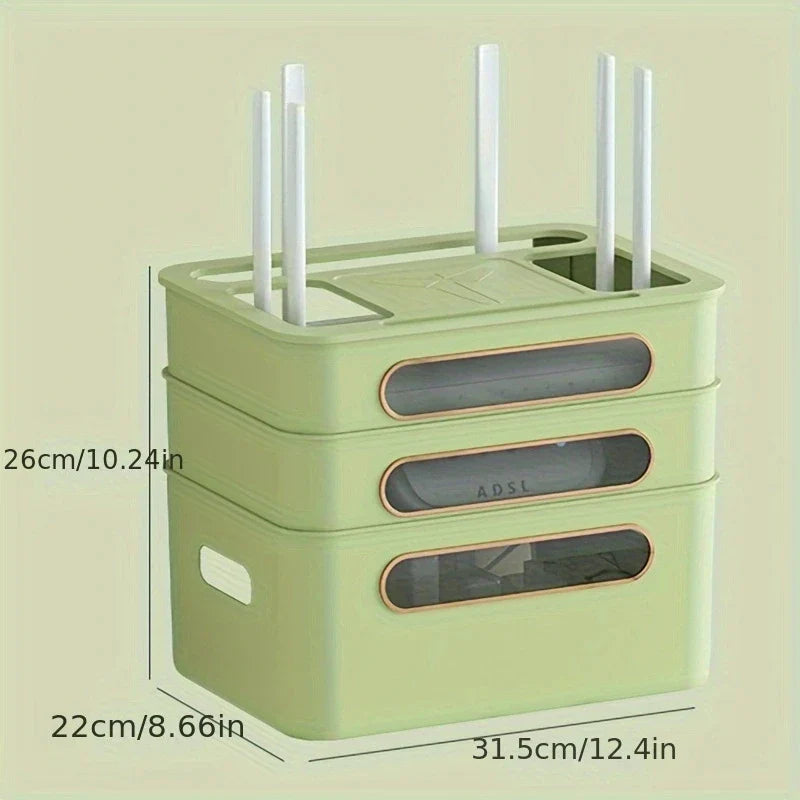 HideNet Wi-Fi Router Storage Box | With Cable Management & Socket Compartment | Transparent & Removable | 1–4 Levels Selectable