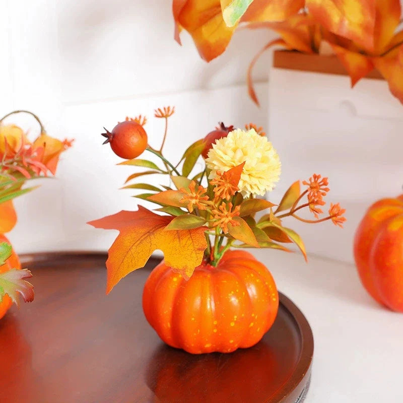 Decorative Pumpkin AutumnCharm | Artificial Pumpkin with Maple Leaves | Autumn, Halloween & Thanksgiving Decoration