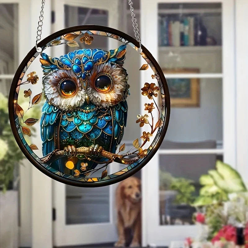 Acrylic Sun Catcher LumoOwl | 15 cm Round | Owl Decor | Window & Wall Hanging | Gift Idea