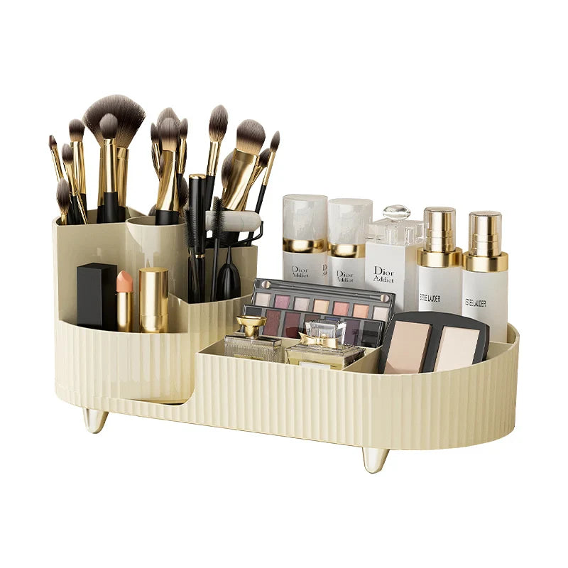 Clearlyn SpinBox Rotatable Makeup Organizer made of Plastic | Cosmetic Box with Compartments | 360° Rotating & Space-Saving | Acrylic Look