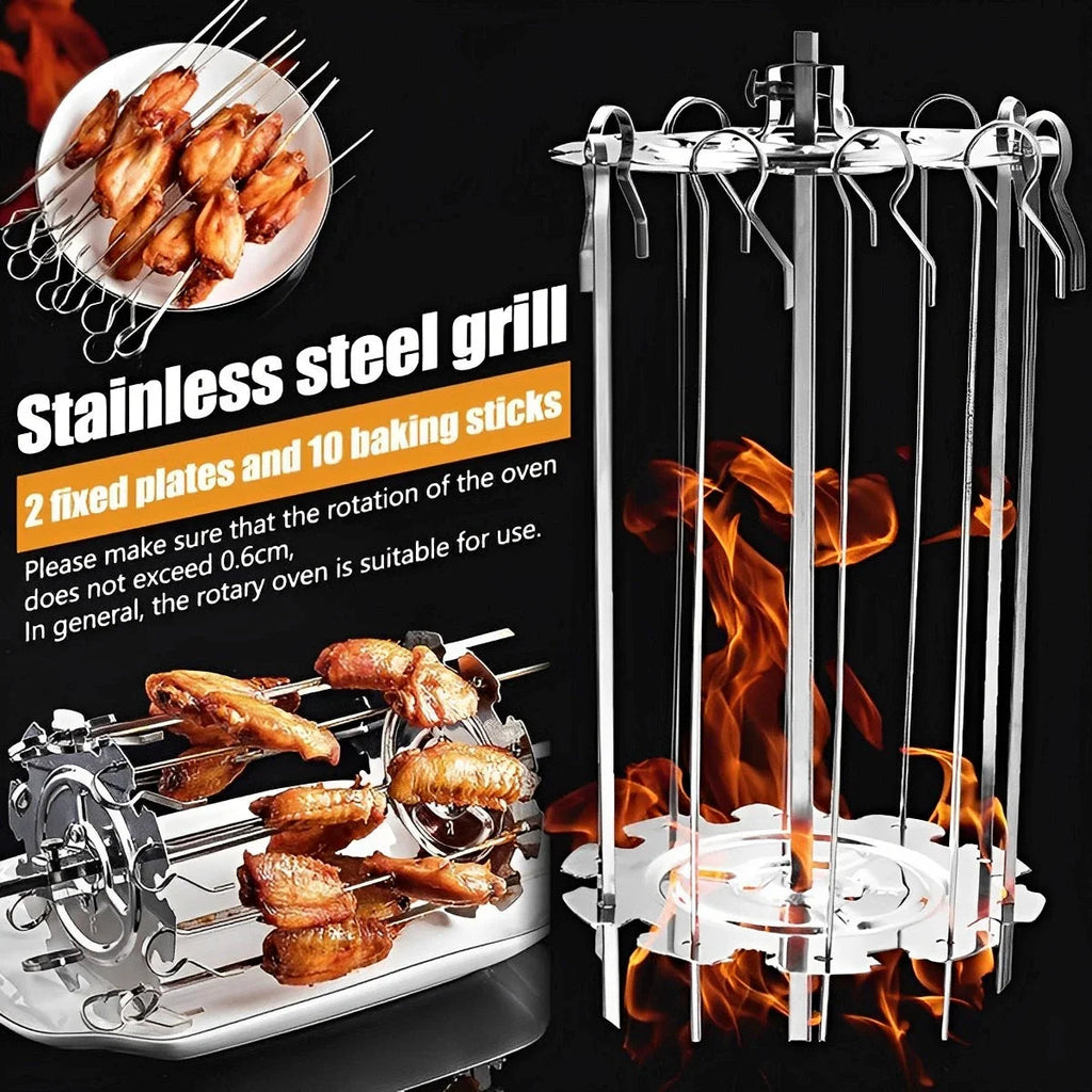 BBQ Grill Basket KebabMaster | Stainless Steel Skewer Cage | Ø 13.5 cm x 25 cm | For Rotisserie Ovens | 10 Skewers