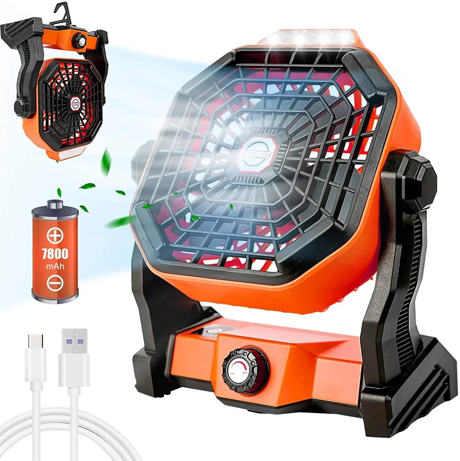 Campora BreezeLight | 2-in-1 Camping Fan with LED Lantern | 7800 mAh Battery | 270° Rotatable | USB Rechargeable | For Tent, Outdoor & Travel