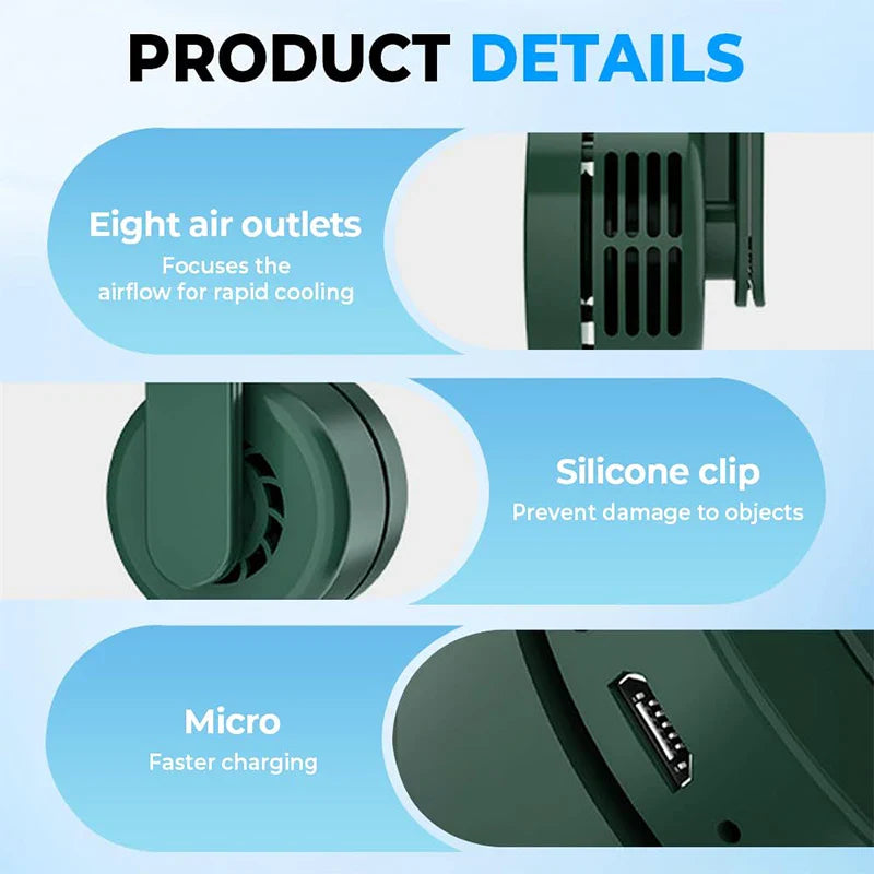 BreezeClip Mini Fan | USB Rechargeable & Quiet | Bladeless | Clips onto Shirt, Belt, or Neck