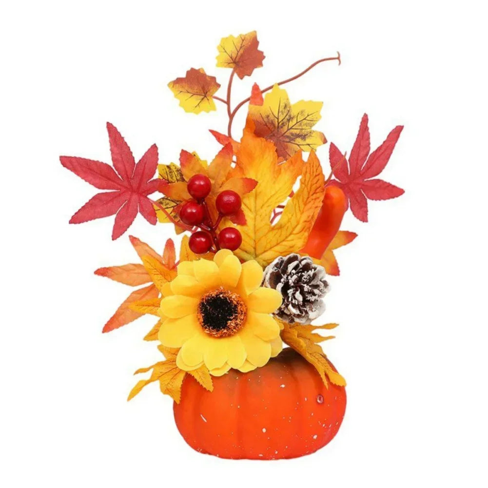 Autumn Magic | Decorative Pumpkin with Artificial Flowers | 25–30 cm | Autumn & Halloween Decoration