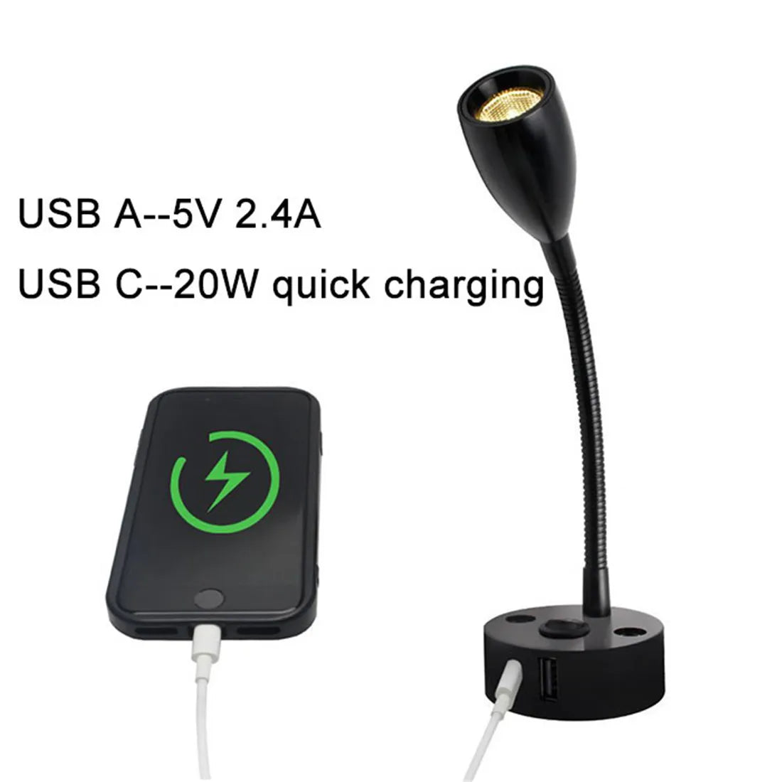 FlexiBeam RV Reading Lamp | 12V–24V Gooseneck Light with USB-C Fast Charging | LED Interior Lighting for Motorhome, Boat & Camper