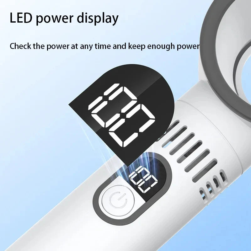Aervana Bladeless Hand Fan with Digital Display | 100-Level Wind Power | USB Charging & 3000mAh Battery | Portable Turbo Fan