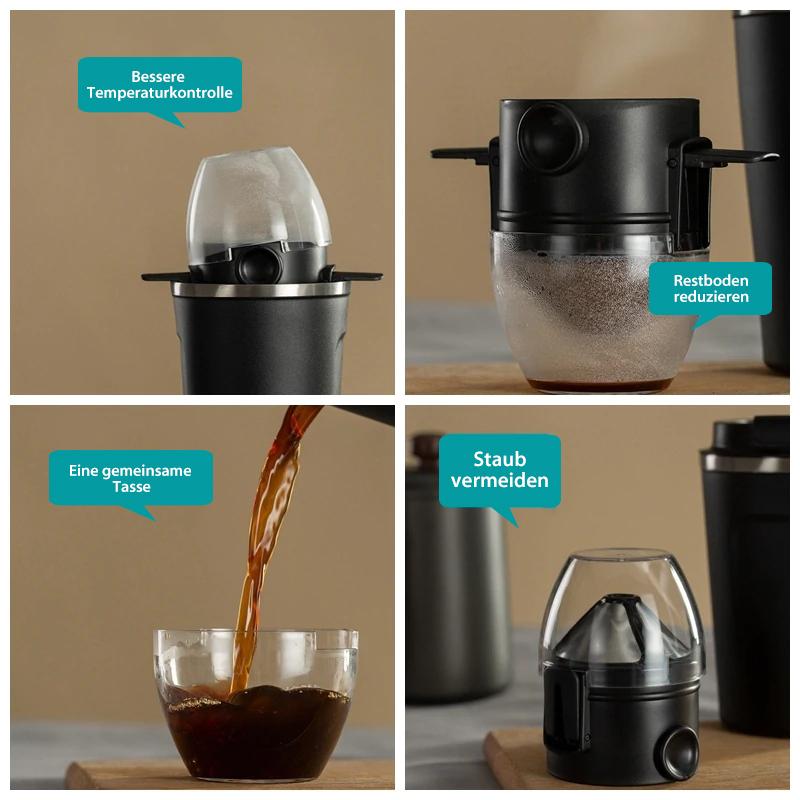 AromaFold | Kaffeefilter aus Edelstahl | Doppelschicht-Mikrofilter | Wiederverwendbar | Faltbarer Halter