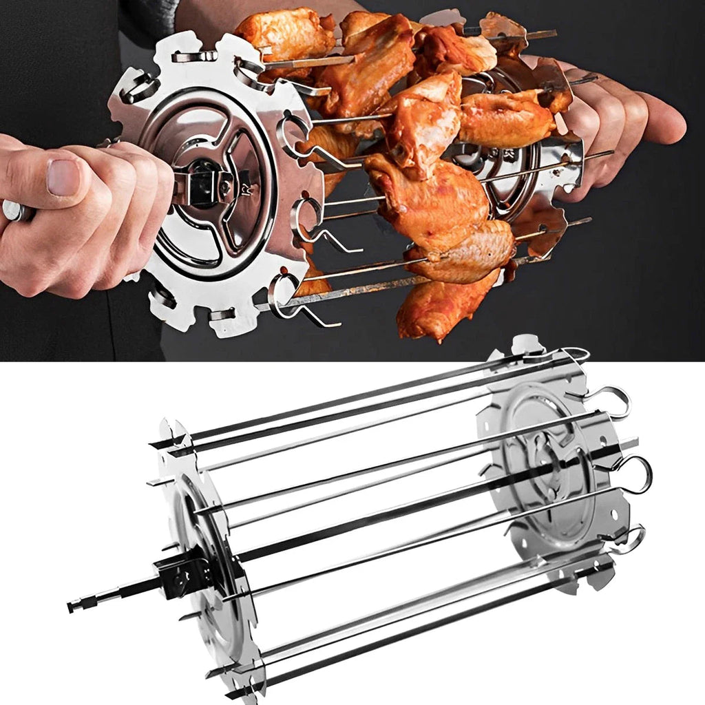 BBQ Grill Basket KebabMaster | Stainless Steel Skewer Cage | Ø 13.5 cm x 25 cm | For Rotisserie Ovens | 10 Skewers