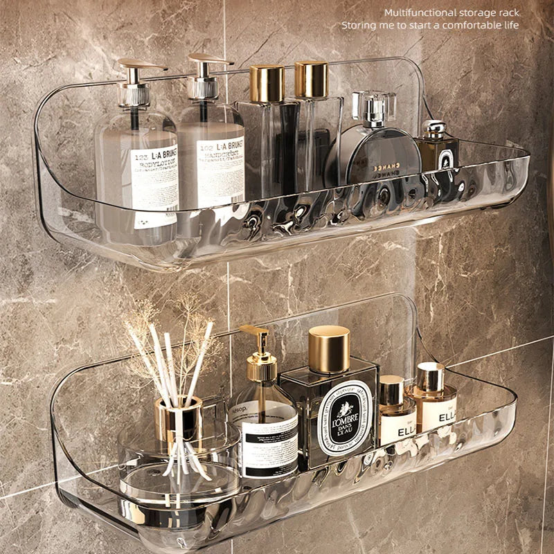 Clario WallClear Wall Shelf Transparent | Acrylic Shelf Without Drilling | For Bathroom & Kitchen | Strong Adhesion & Removable