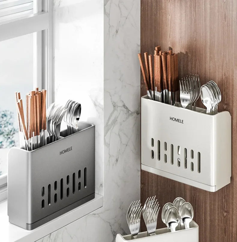 Cleanoro Cutlery Holder | Wall & Stand Mounting | With Drip Function | For Kitchen & Dining Area