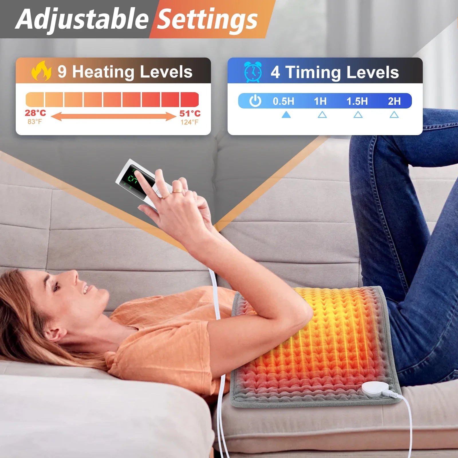 CosiTherm Heating Pad | 9 Temperature Levels & 4 Timer Options | Super Soft Microfleece | 58×29 cm
