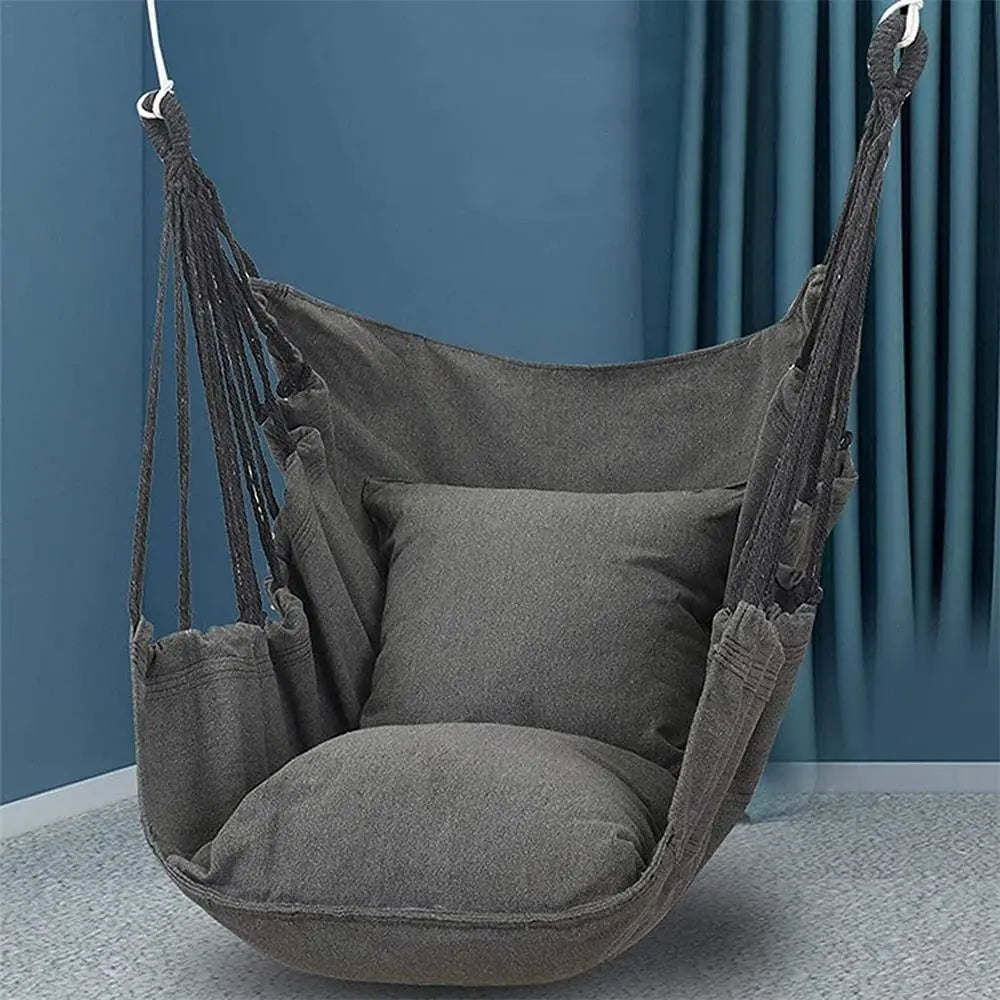 HÄNGELUX Hanging Chair | 250 kg Load Capacity | For Balcony, Garden & Living Room | Soft Cotton Blend – White/Grey/Black