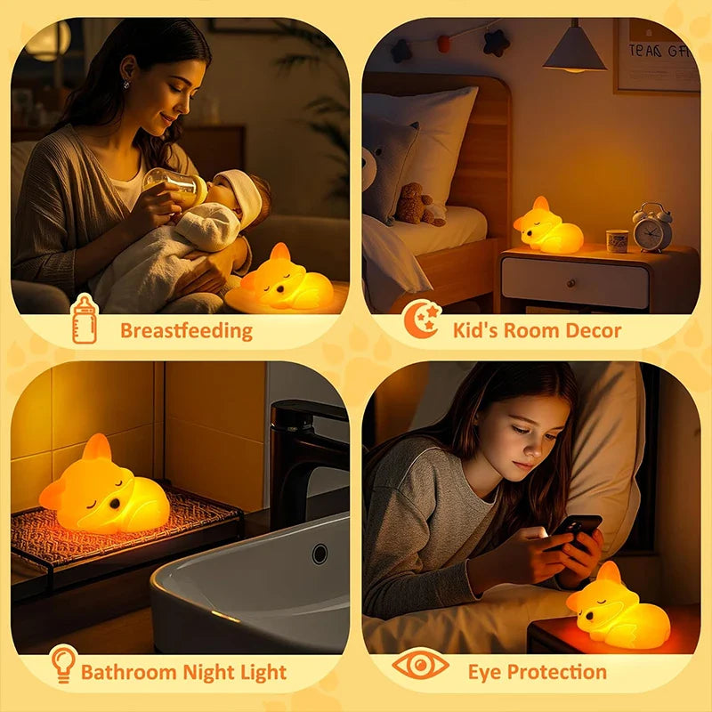 Fox Night Light Made of Silicone | Rechargeable, Dimmable & with Timer | Cute Gift Idea for Children & Adults