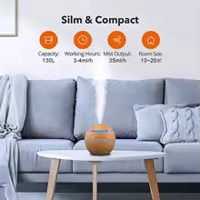 AeroMist Humidifier 130 ml | Whisper Quiet <35 dB | USB Operated & LED Light | With Aroma Oil Function