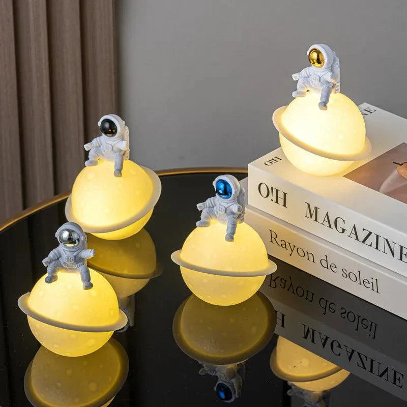 AstroLume Astronaut Sculpture with Planet Night Light | Modern Decorative Highlight | Eco-friendly PVC & ABS | 9.8 x 12.1 cm