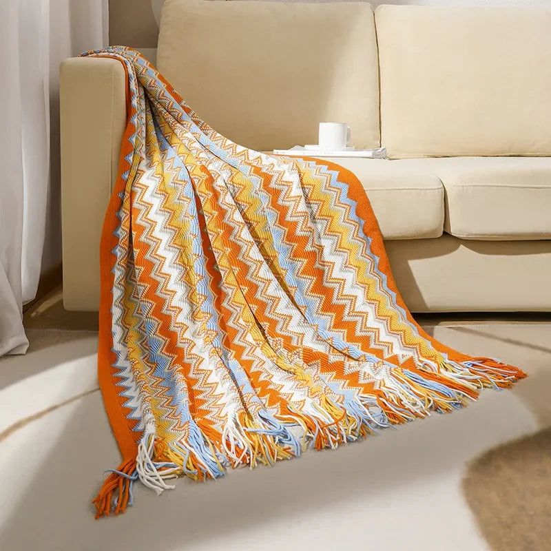 CasaLoom | Boho Throw with Tassels | Rust Red | Soft & Lightweight