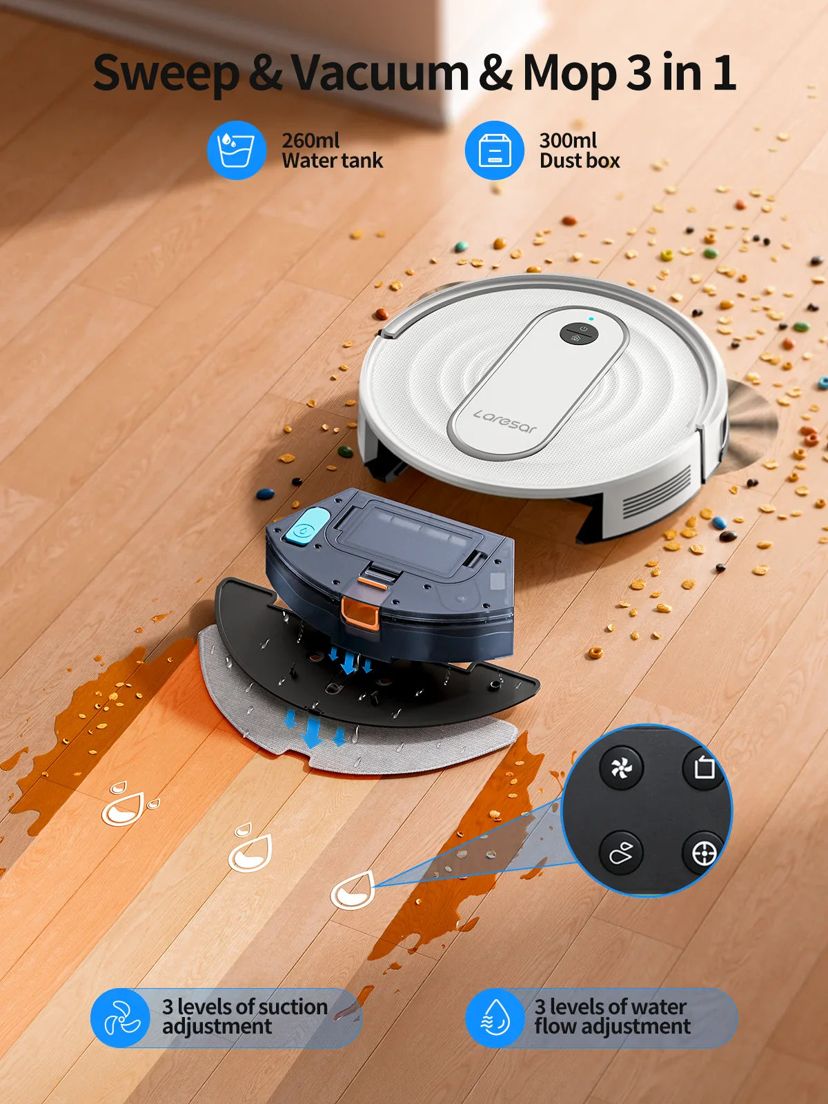 Cleanovo P10 Vacuum Robot with Mopping Function | 4500Pa Power Suction | App Control & Gyroscope Navigation | For Carpets & Hard Floors
