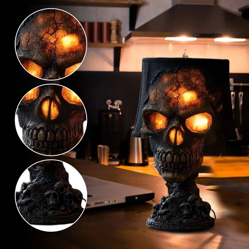 Gothic Table Lamp SkullFire | Halloween Skull Decoration | LED Ambient Light | 20 x 11 x 11 cm