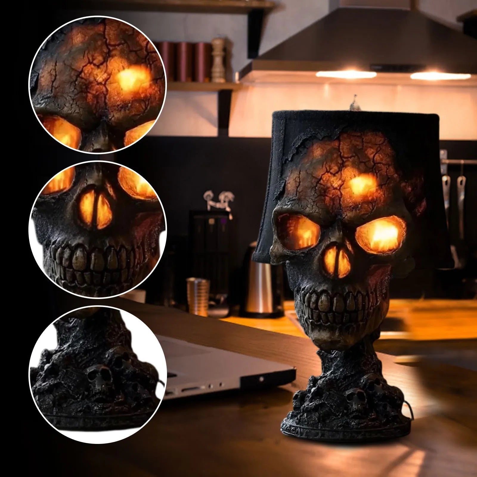 Gothic Table Lamp SkullFire | Halloween Skull Decoration | LED Ambient Light | 20 x 11 x 11 cm