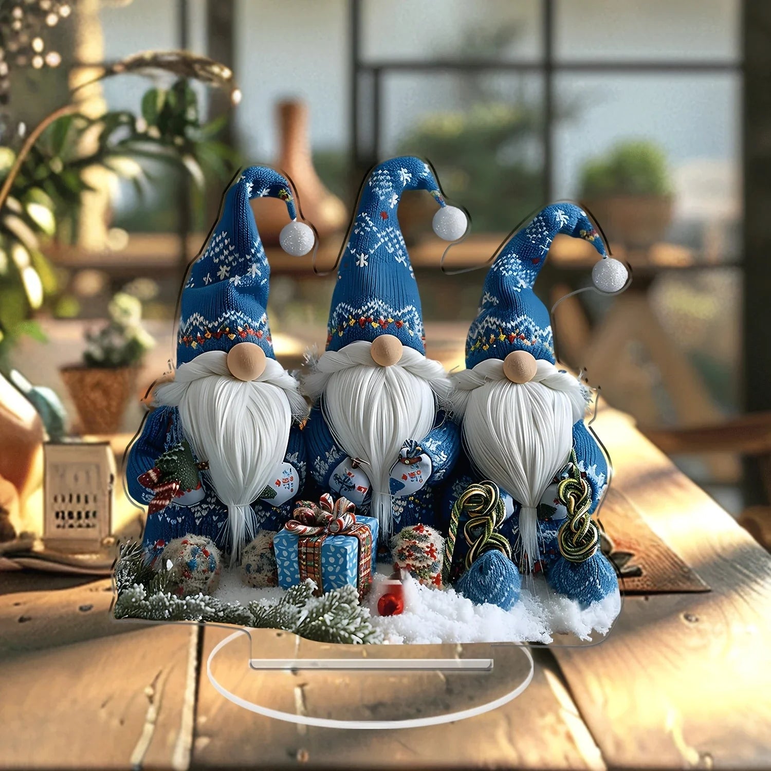 GlasNordic Christmas Gnome Decoration | Acrylic Table Figurine 18 cm | 3 Gnomes in Blue | Festive Decoration for Living Room, Kitchen & Office