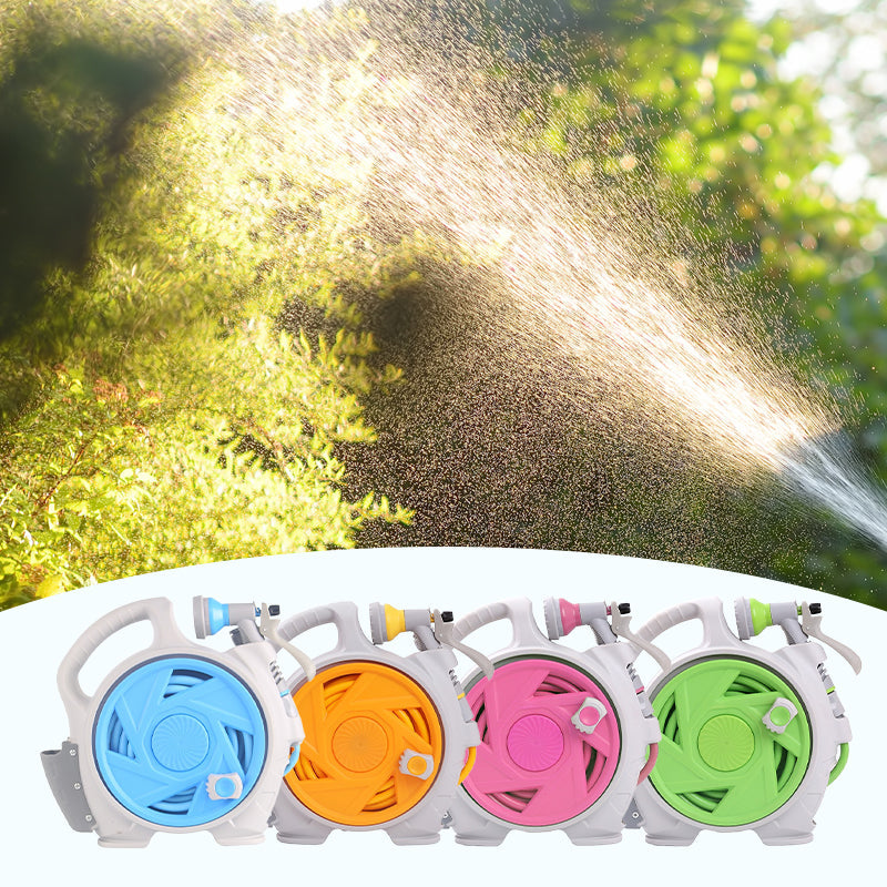 GardenFlow Schlauchwagen | 7 Sprühmodi | Mobiler Gartenschlauch-Aufroller | 32 x 32 x 13,5 cm