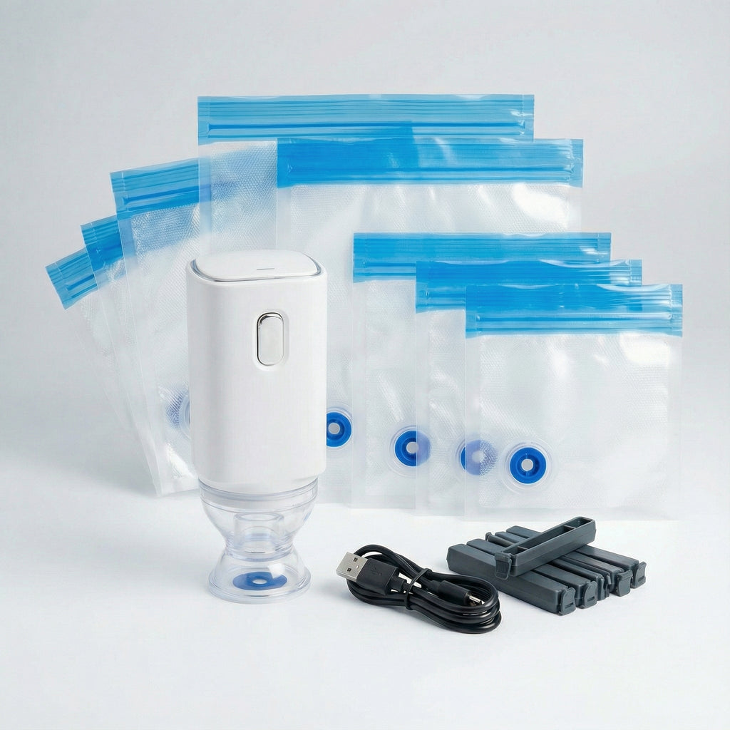 Freshora | Vakuumiergerät mit USB-C | Wiederverwendbare Frischhaltebeutel | 30-teiliges Set