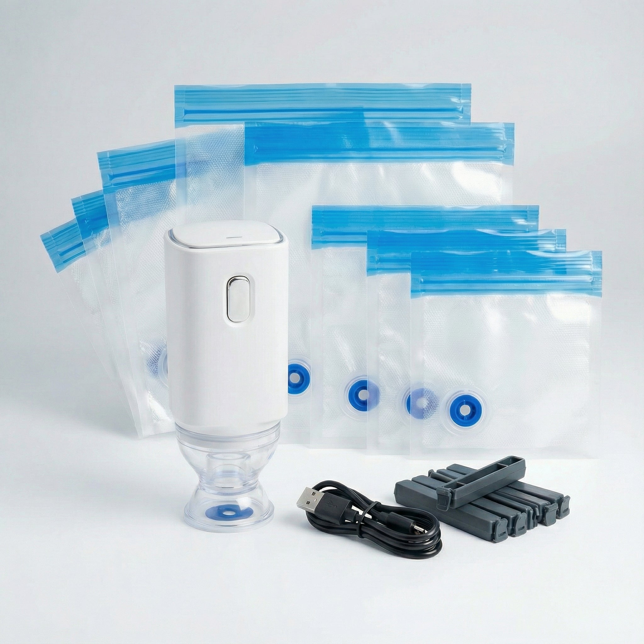 Freshora | Vakuumiergerät mit USB-C | Wiederverwendbare Frischhaltebeutel | 30-teiliges Set