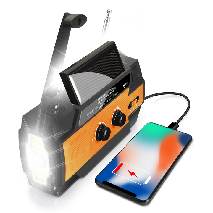 Notfallradio mit Solarbetrieb | Handkurbel & LED-Taschenlampe | USB-Ladefunktion