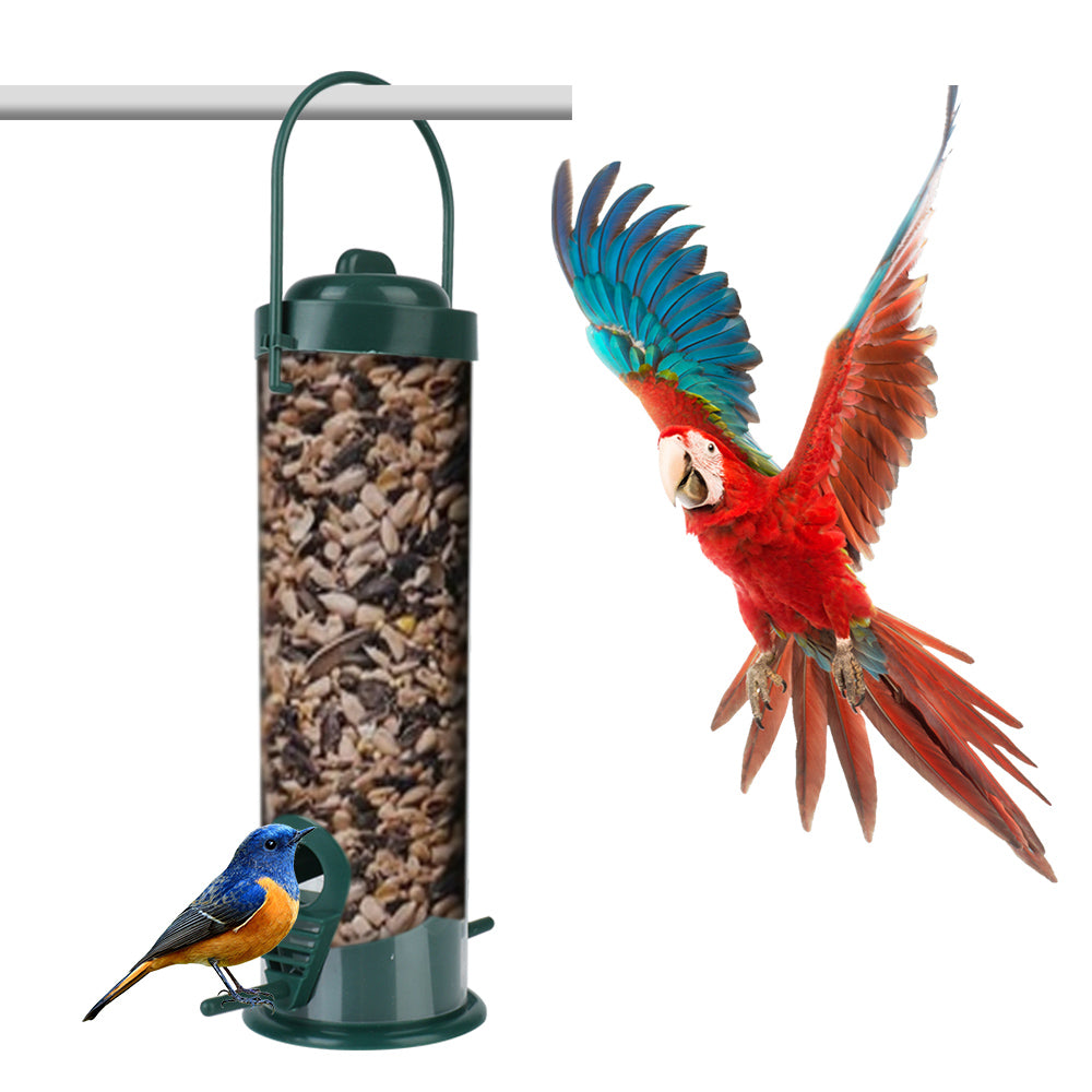 AVIVENTO Vogelfutterspender für Außen | Hängend | Transparentes Design | Wetterfest | Garten Vogelhaus
