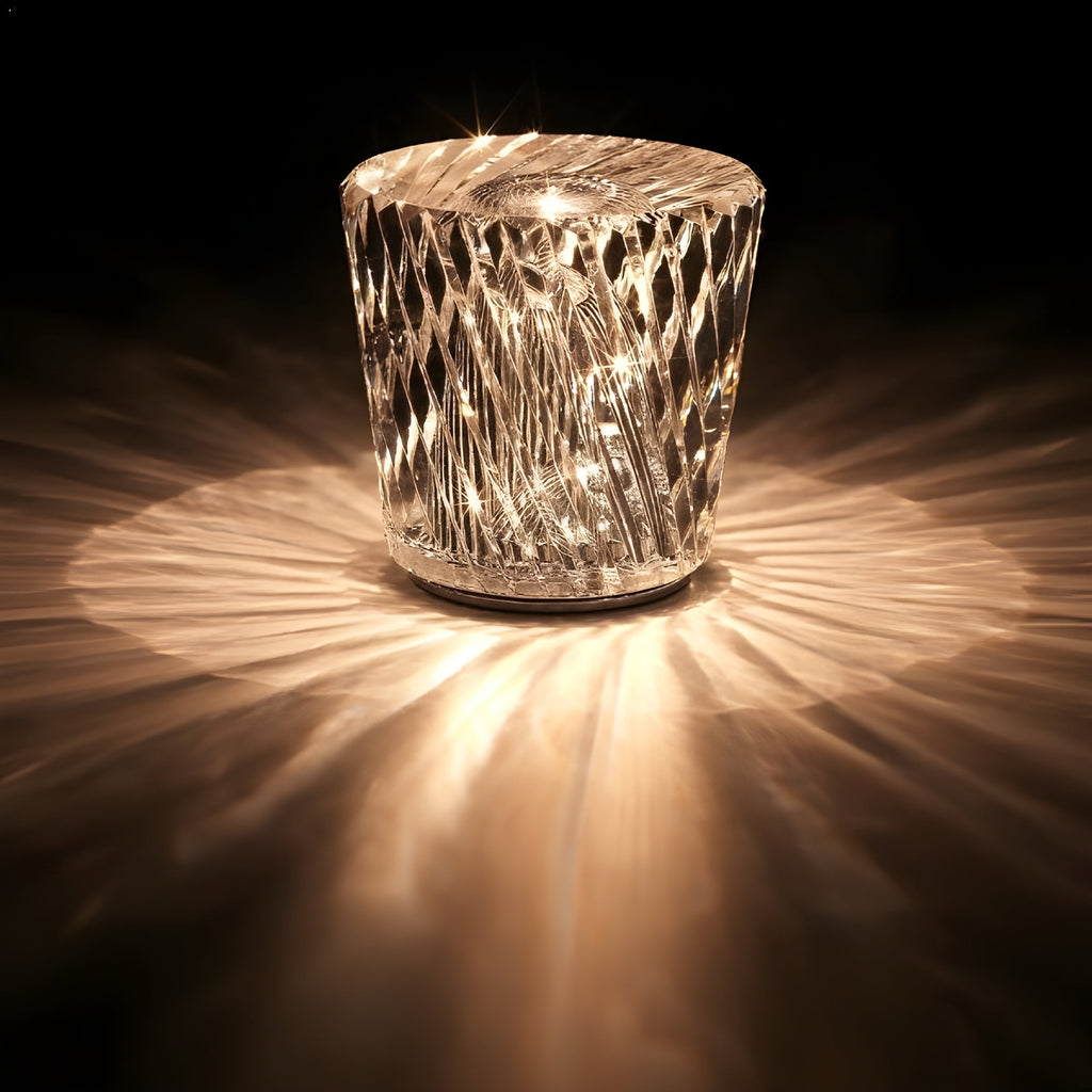 Crystal Table Lamp VÉLORIA | Diamond Optics & 360° Light Effects | Wireless & USB Rechargeable | Up to 12 Hours of Illumination