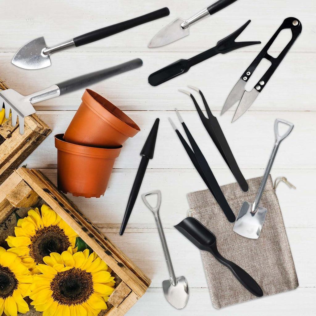 Florentra | Gartenwerkzeug-Set 12-teilig | Edelstahl-Werkzeuge | Aufbewahrungstasche | Für Zimmerpflanzen & Sukkulenten