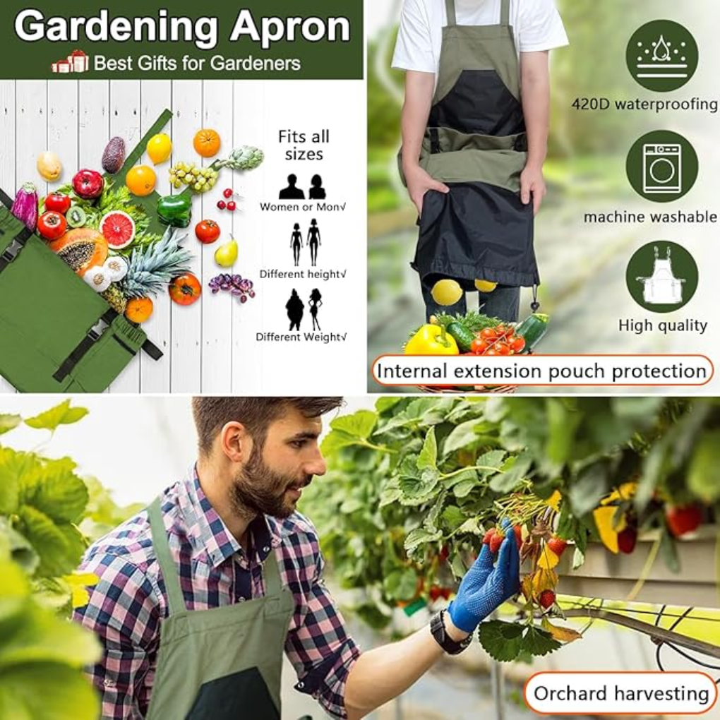 Gardivo | Garten-Schürze mit Taschen | Werkzeug-Aufbewahrung | Robustes Canvas-Gewebe | Verstellbare Passform